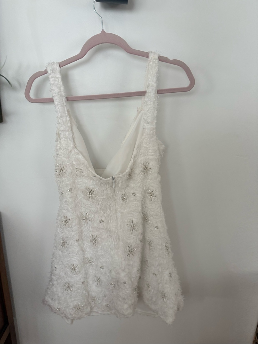 PrettyLittleThing White Embellished Fuzzy Mini Dress - Picture 3 of 3